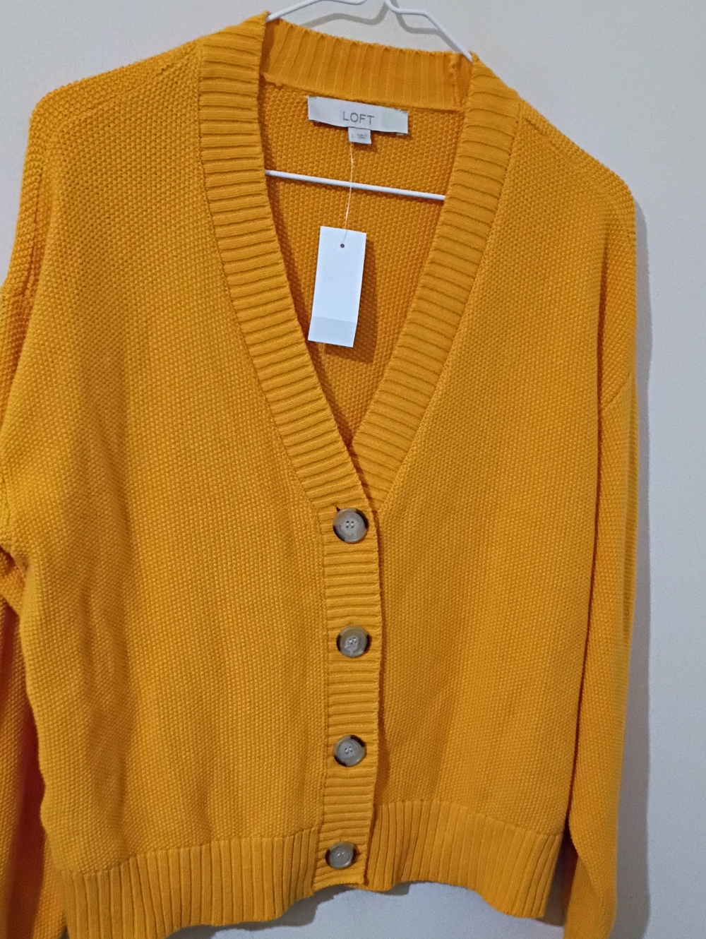 LOFT Bright Mustard Button-Front Knit Cardigan